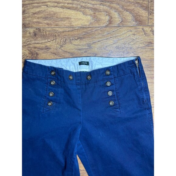 J. Crew 100% Cotton Navy Wide Leg Cropped Sailor Pant, Size 6 side zipper - Picture 2 of 12